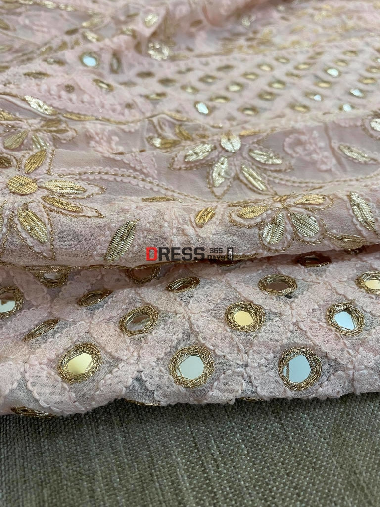 Peachy Pink Chikankari Gota Patti & Mirror Anarkali Suit
