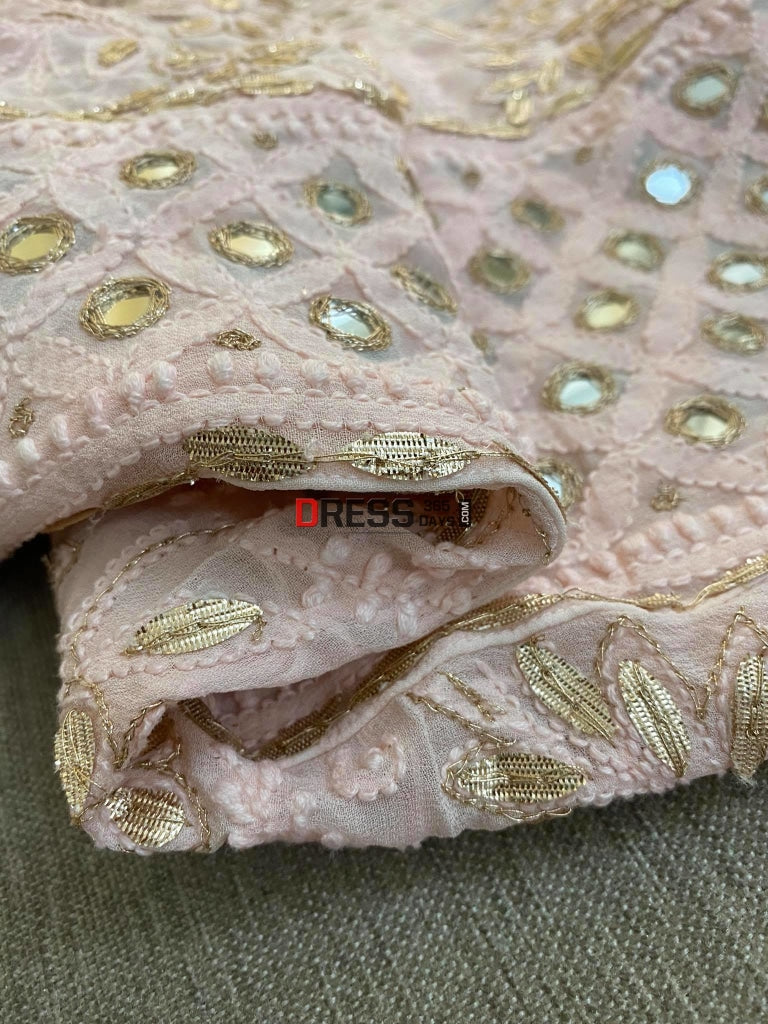 Peachy Pink Chikankari Gota Patti & Mirror Anarkali Suit