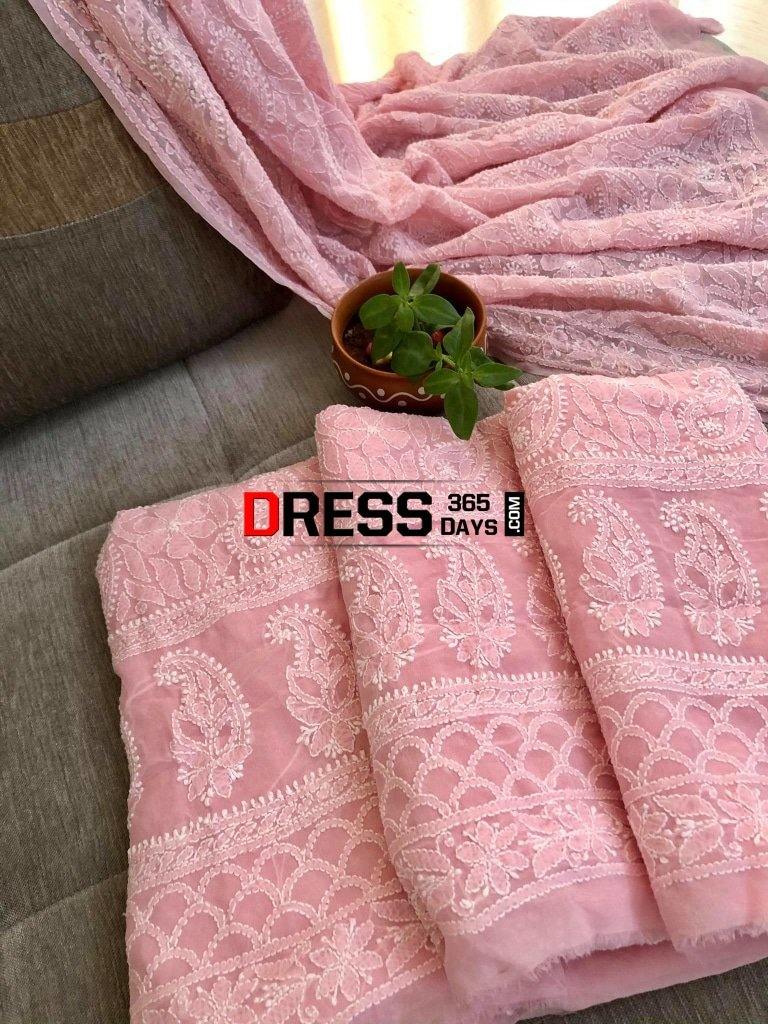Peachy Pink Chikankari Suit With Embroidered Dupatta Suits