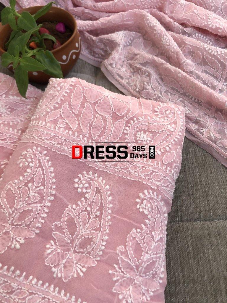 Peachy Pink Chikankari Suit With Embroidered Dupatta Suits
