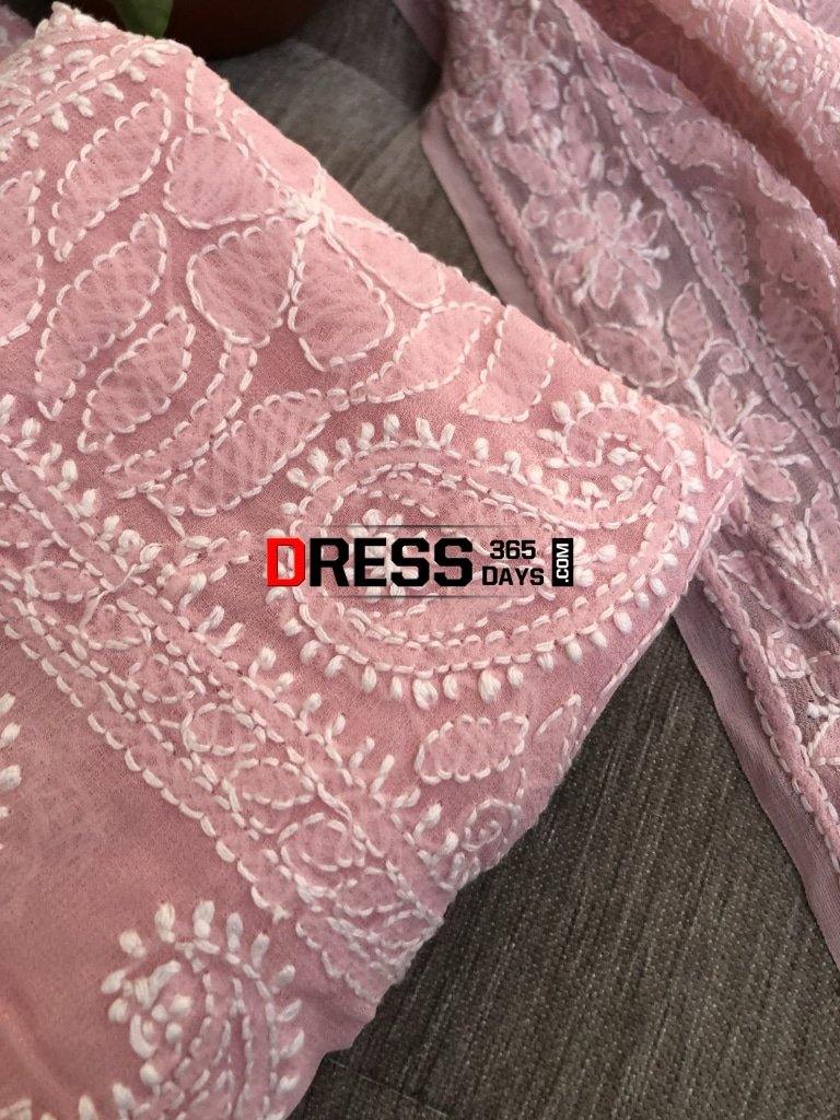Peachy Pink Chikankari Suit With Embroidered Dupatta Suits