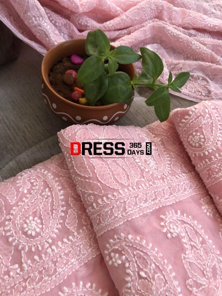 Peachy Pink Chikankari Suit With Embroidered Dupatta Suits