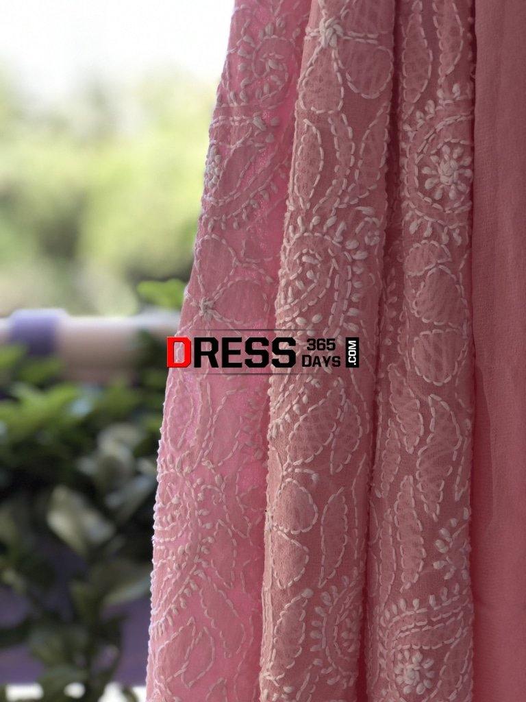 Peachy Pink Chikankari Suit With Embroidered Dupatta Suits
