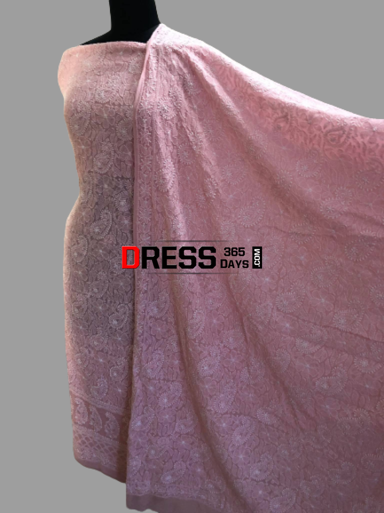 Peachy Pink Chikankari Suit With Embroidered Dupatta Suits