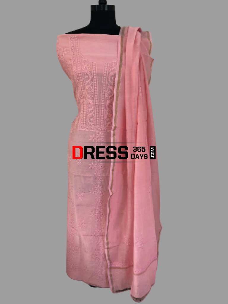 Peachy Pink Fine Chikankari Suit Suits