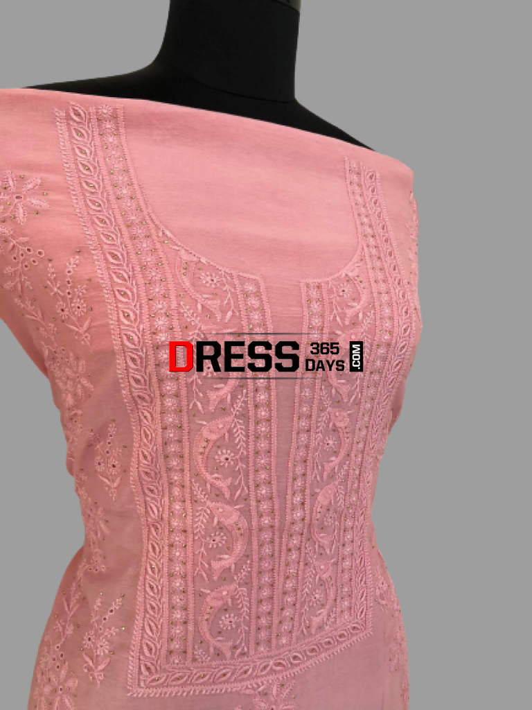 Peachy Pink Fine Chikankari Suit Suits