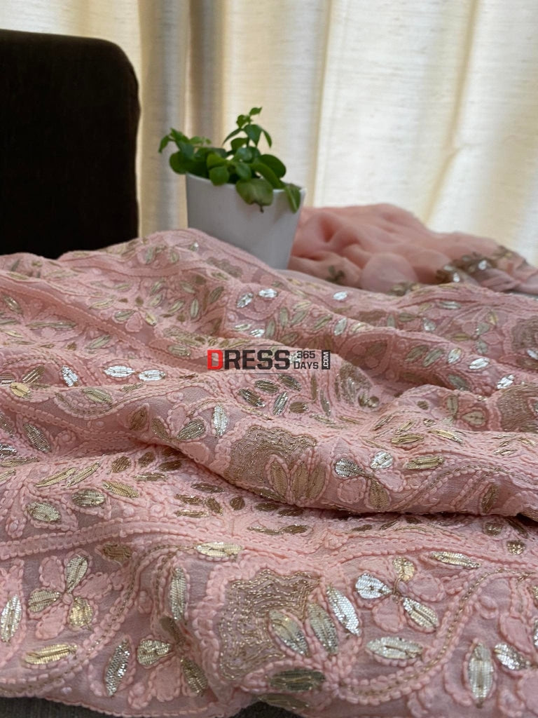 Peachy Pink Gota Patti Chikankari Kurta Dupatta Suits