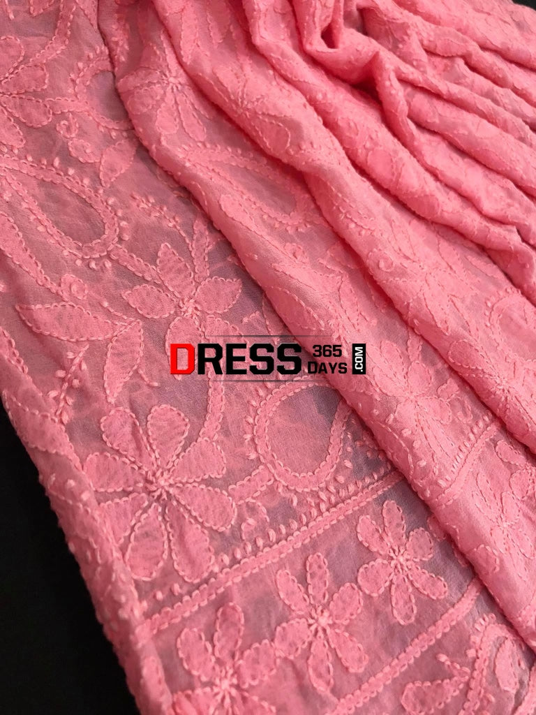 Peachy Pink Hand Embroidered Lucknowi Chikankari Saree