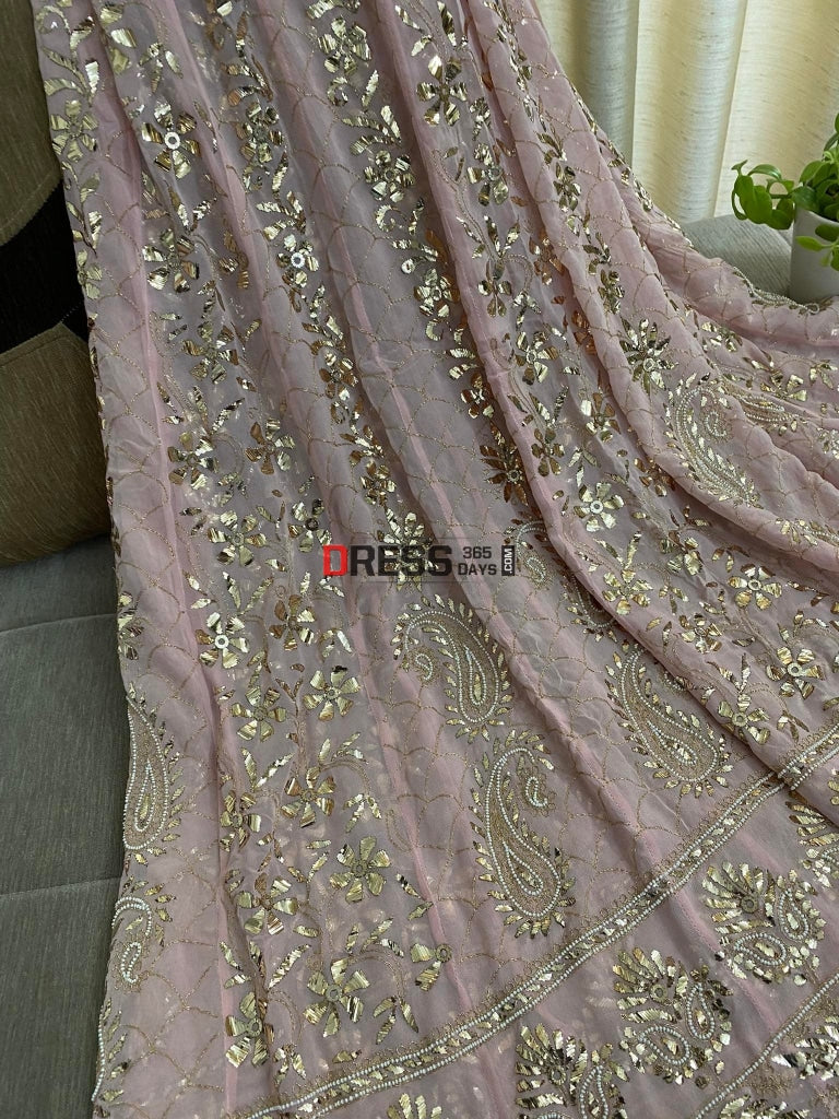 Peachy Pink Kamdani & Pearl Anarkali Suit