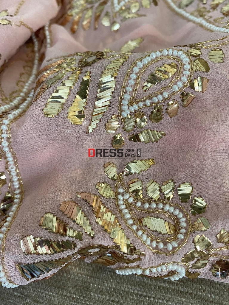 Peachy Pink Kamdani & Pearl Anarkali Suit