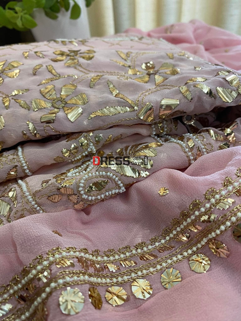 Peachy Pink Kamdani & Pearl Anarkali Suit