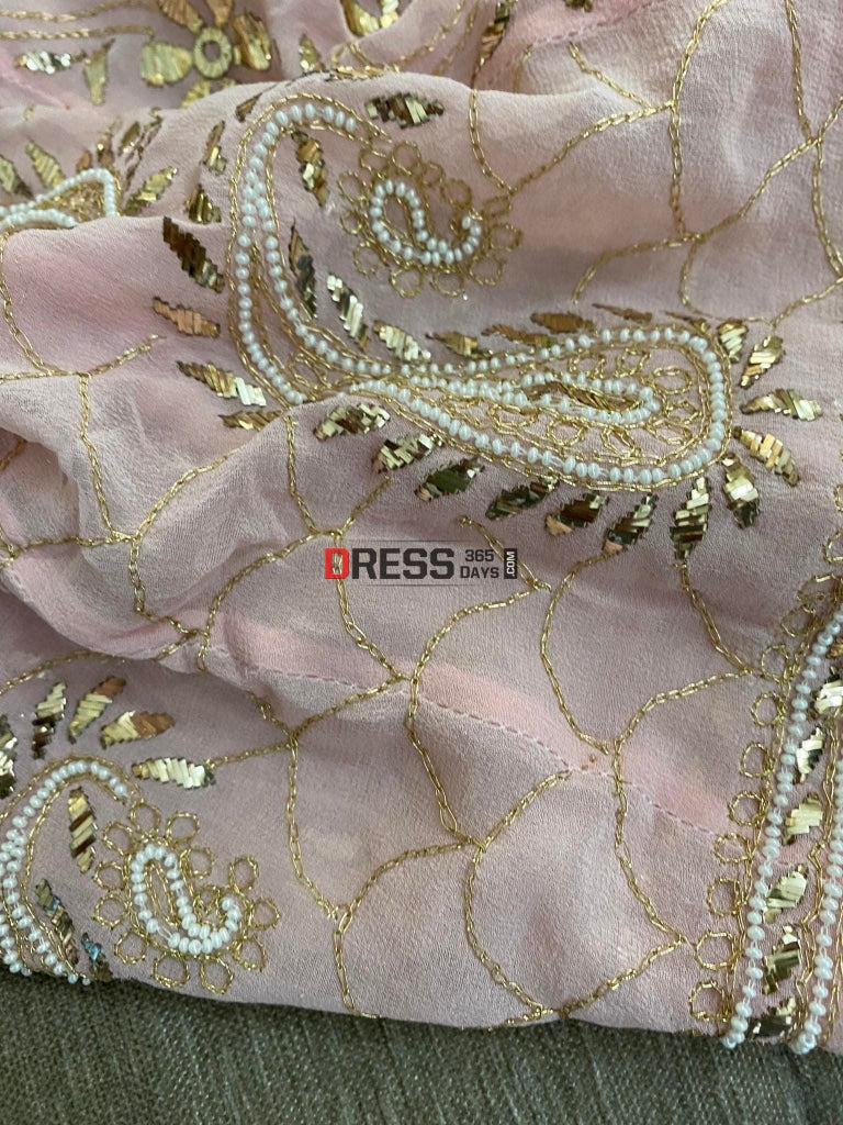 Peachy Pink Kamdani & Pearl Anarkali Suit