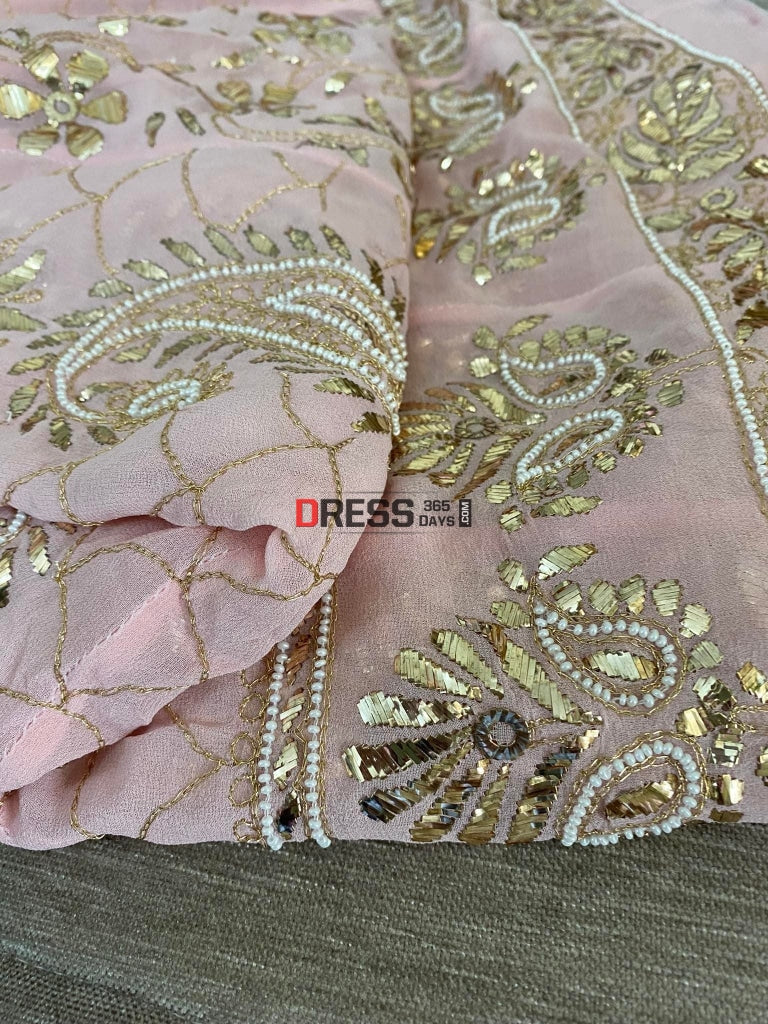 Peachy Pink Kamdani & Pearl Anarkali Suit