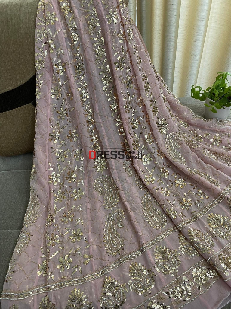 Peachy Pink Kamdani & Pearl Anarkali Suit