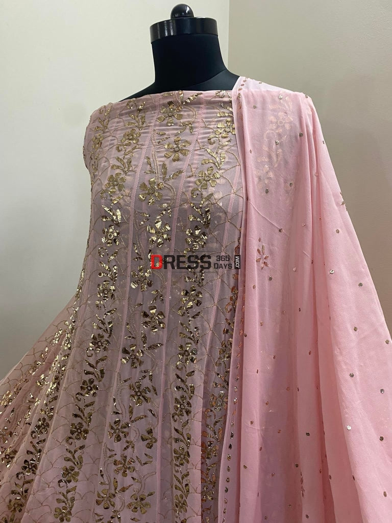 Peachy Pink Kamdani & Pearl Anarkali Suit
