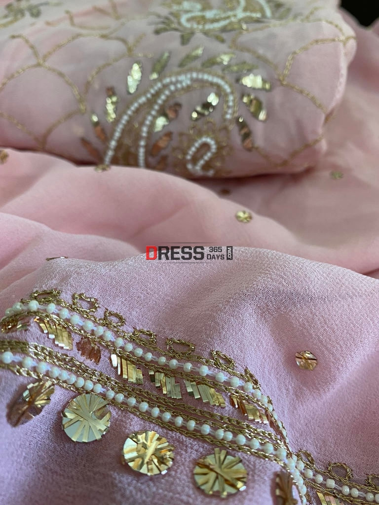 Peachy Pink Kamdani & Pearl Anarkali Suit