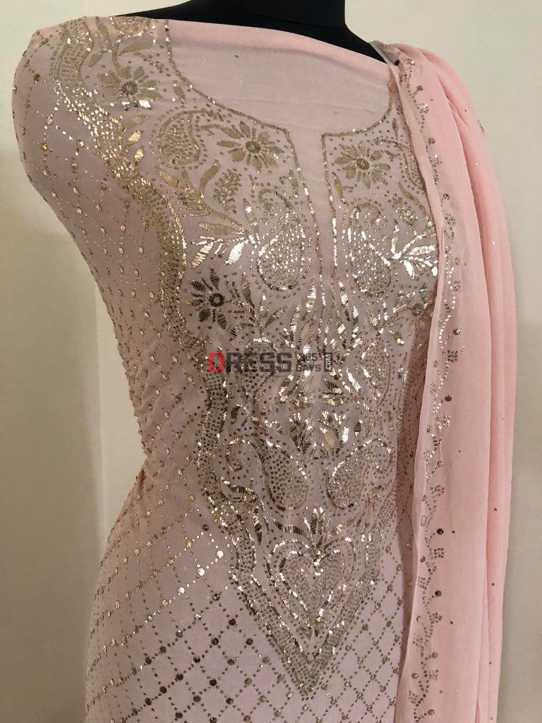 Peachy Pink Kamdani Suit Chikankari Suits