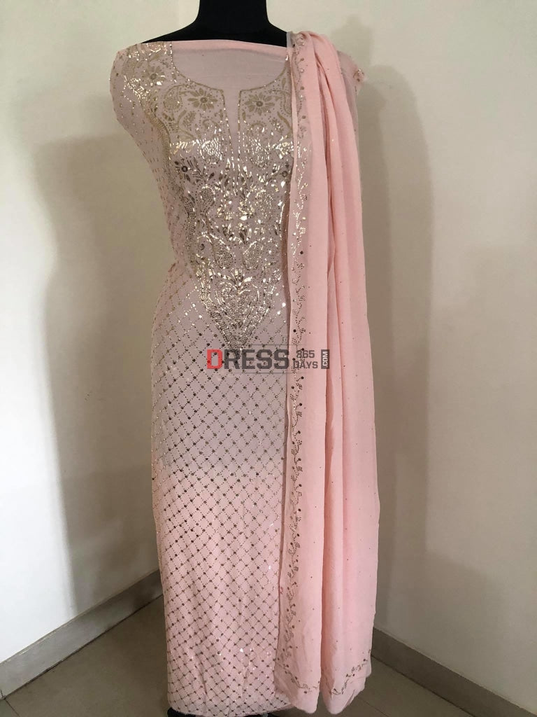 Peachy Pink Kamdani Suit Chikankari Suits
