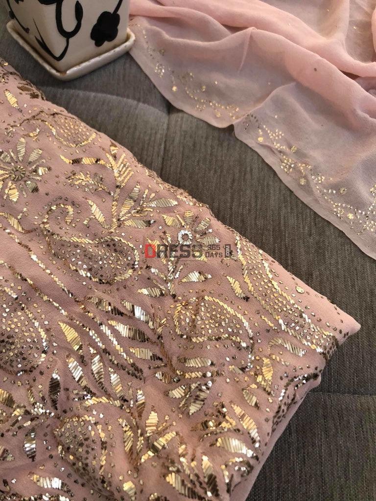 Peachy Pink Kamdani Suit Chikankari Suits