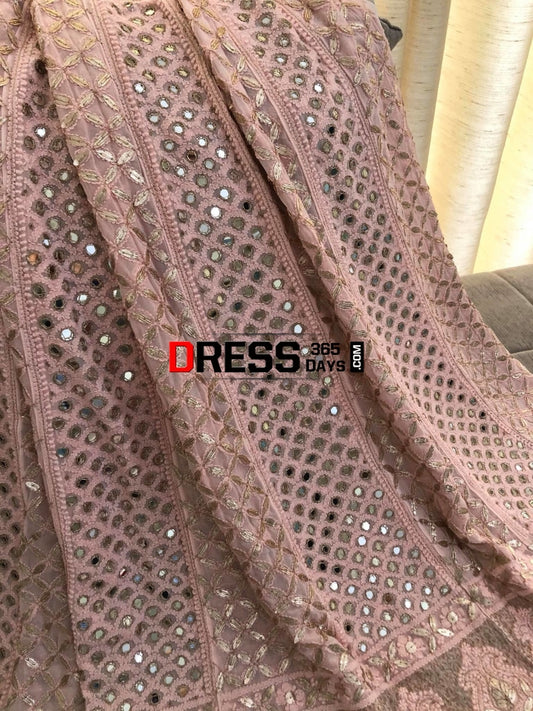 Peachy Pink Mirror Chikankari Anarkali Suit