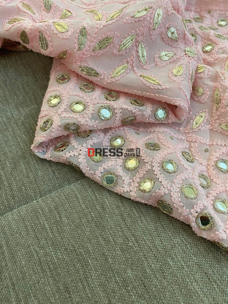 Peachy Pink Mirror & Gota Patti Lucknowi Chikankari Suit Suits