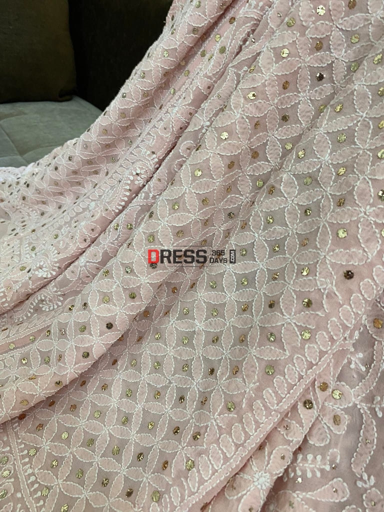 Peachy Pink Mukaish Chikankari Lehenga Skirt (Only Skirt)