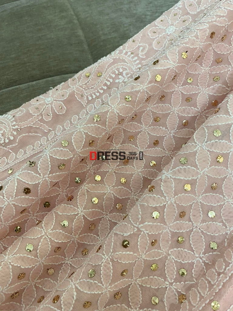 Peachy Pink Mukaish Chikankari Lehenga Skirt (Only Skirt)