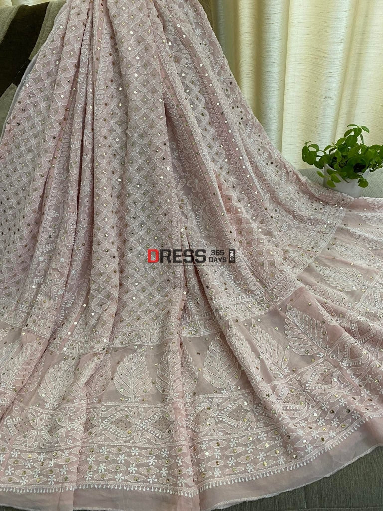 Peachy Pink Mukaish Chikankari Lehenga Skirt (Only Skirt)