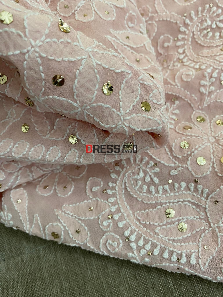 Peachy Pink Mukaish Chikankari Lehenga Skirt (Only Skirt)