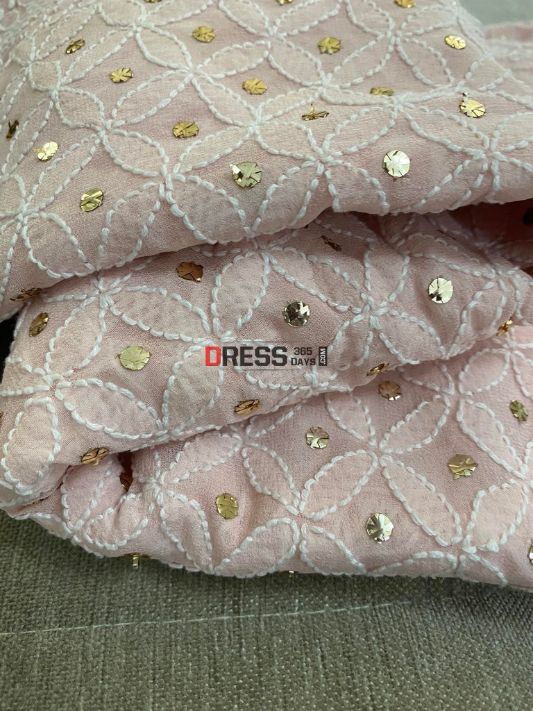 Peachy Pink Mukaish Chikankari Lehenga Skirt (Only Skirt)