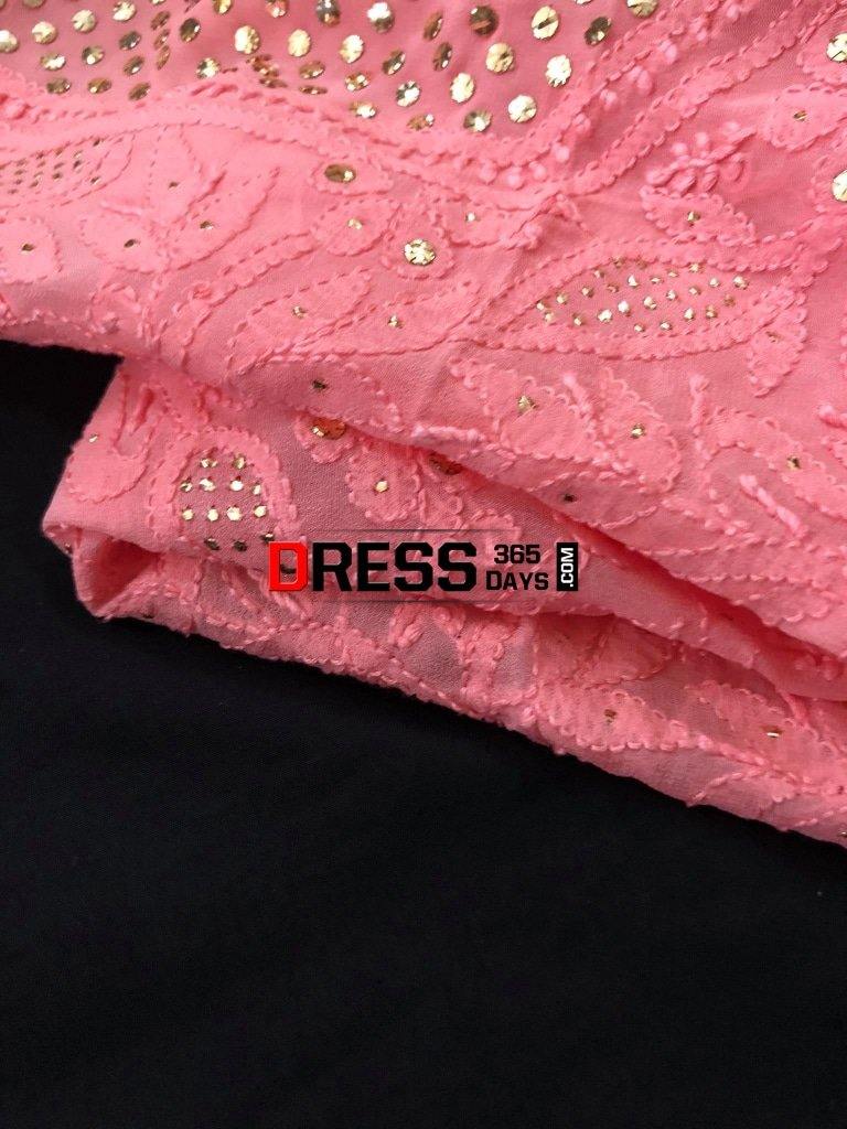 Peachy Pink Mukaish Chikankari Suit Suits