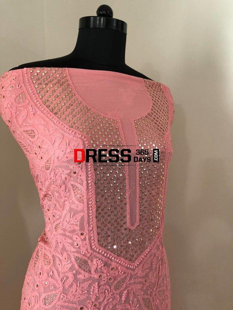 Peachy Pink Mukaish Chikankari Suit Suits