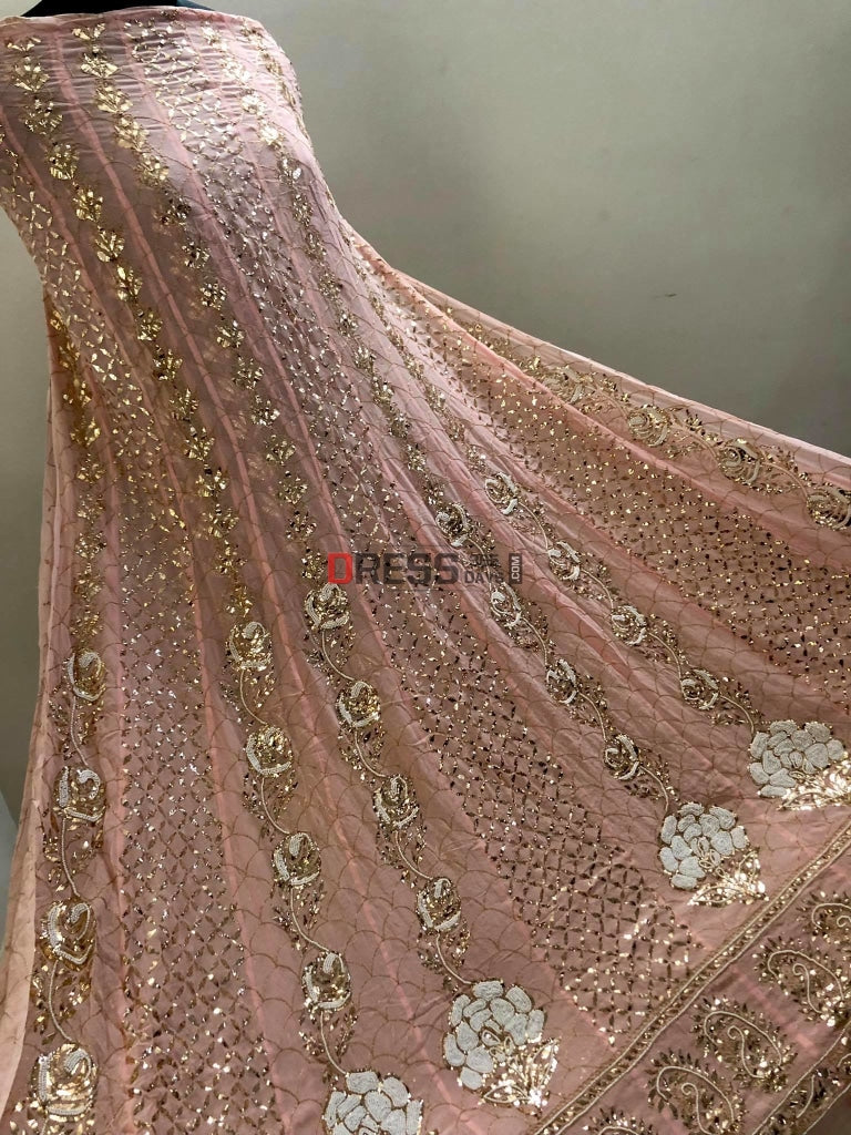 Peachy Pink Pearl Kamdani Anarkali Suit Chikankari