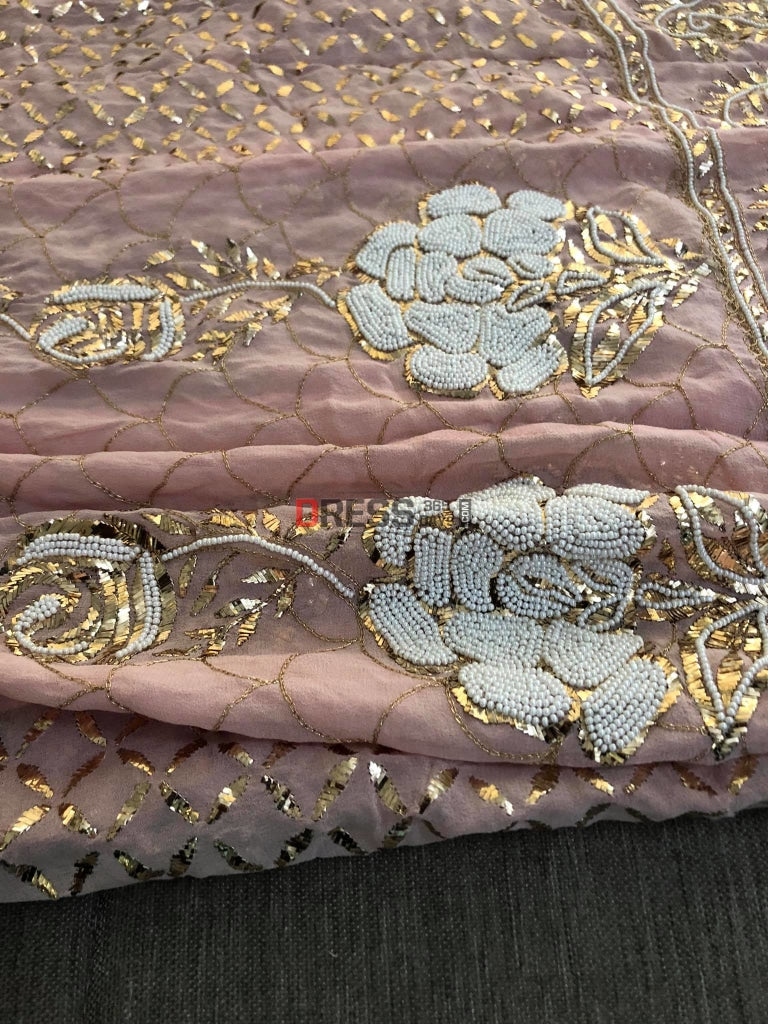 Peachy Pink Pearl Kamdani Anarkali Suit Chikankari