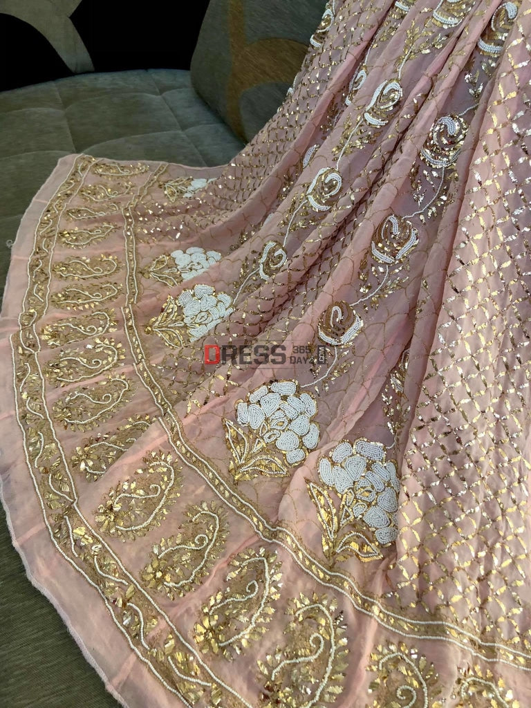 Peachy Pink Pearl Kamdani Anarkali Suit Chikankari