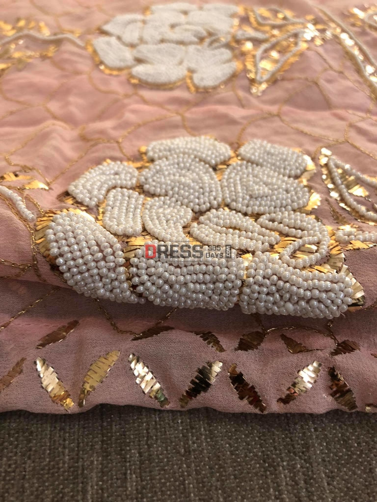 Peachy Pink Pearl Kamdani Anarkali Suit Chikankari