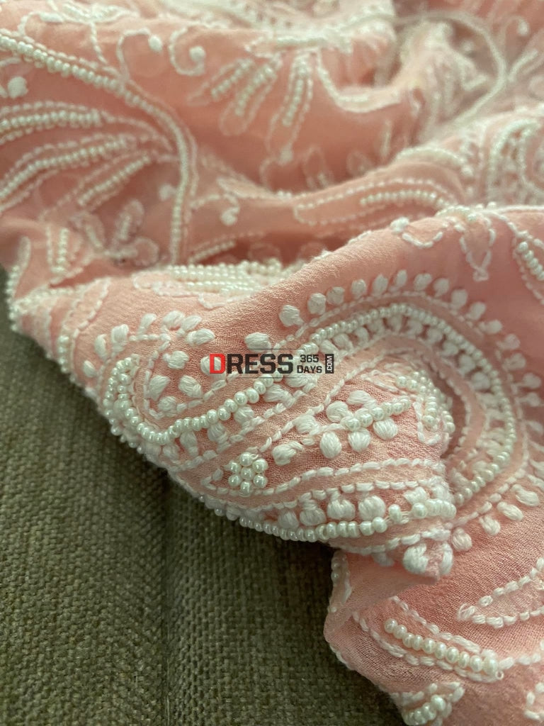 Peachy Pink Pearl Lucknowi Chikankari Suit Suits