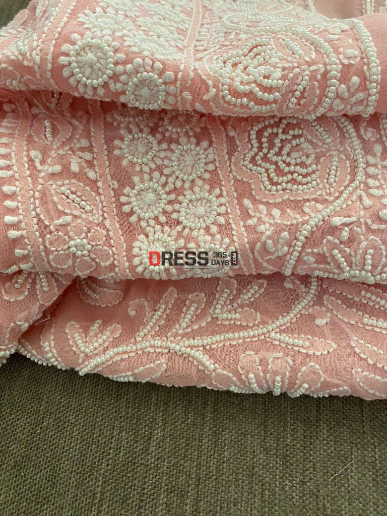 Peachy Pink Pearl Lucknowi Chikankari Suit Suits