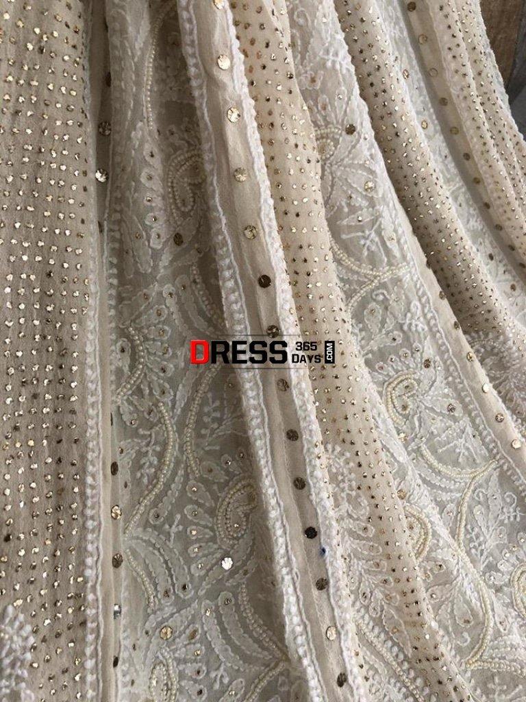 Pearl And Mukaish Chikankari Anarkali Suit