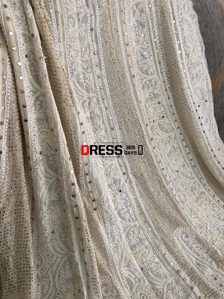 Pearl And Mukaish Chikankari Anarkali Suit