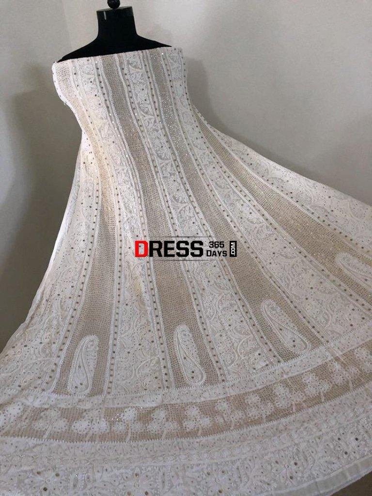 Pearl And Mukaish Chikankari Anarkali Suit