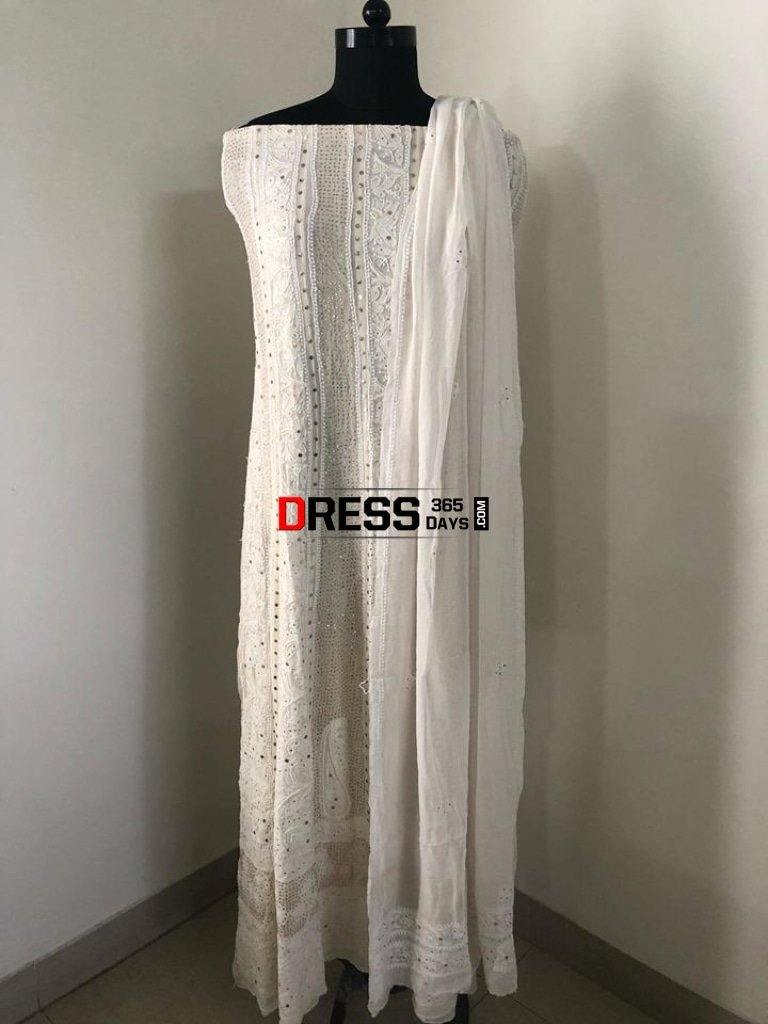 Pearl And Mukaish Chikankari Anarkali Suit