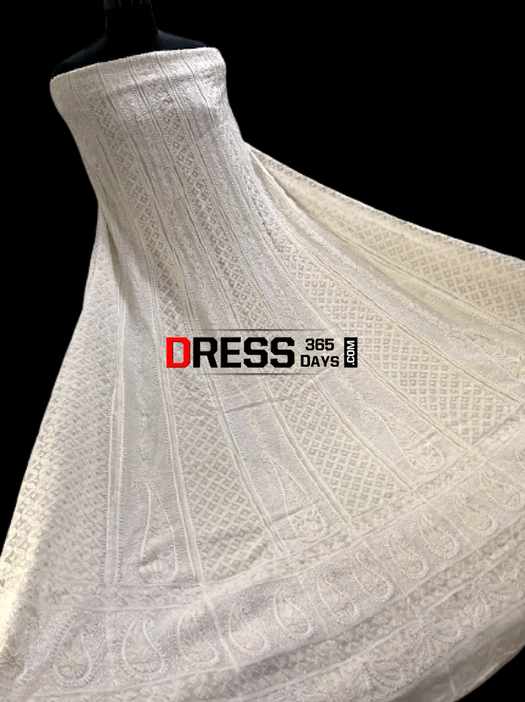 Pearl And Sequins Work Chikankari Anarkali Suit Dupatta