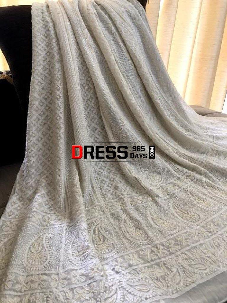 Pearl And Sequins Work Chikankari Anarkali Suit Dupatta