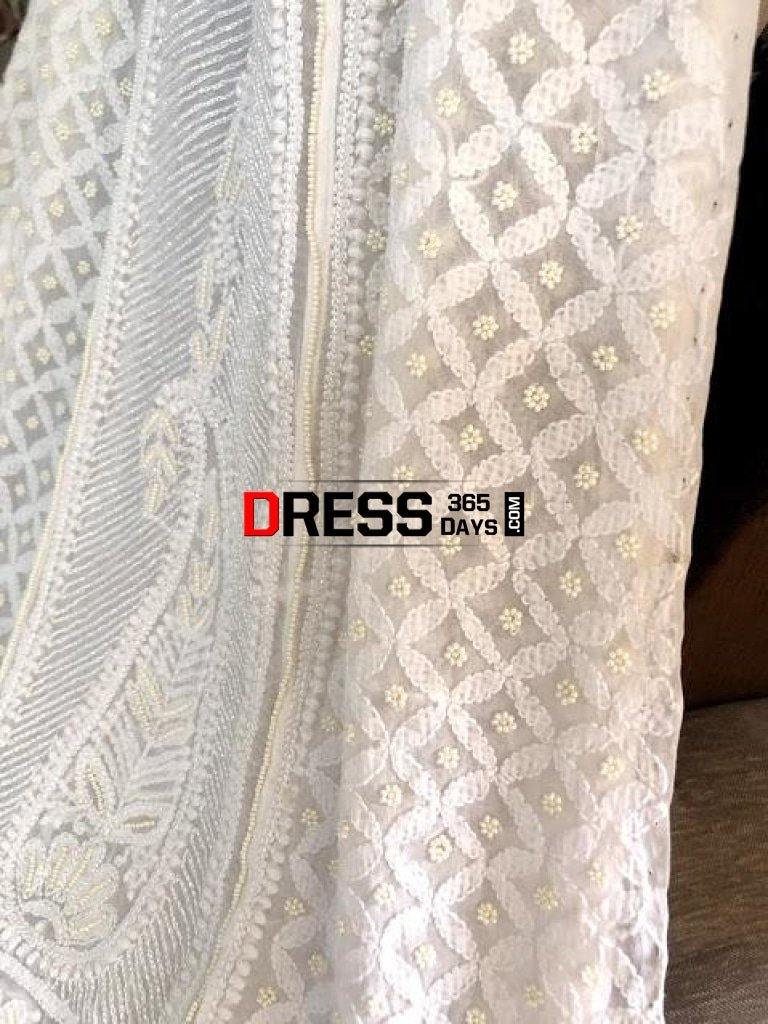 Pearl And Sequins Work Chikankari Anarkali Suit Dupatta