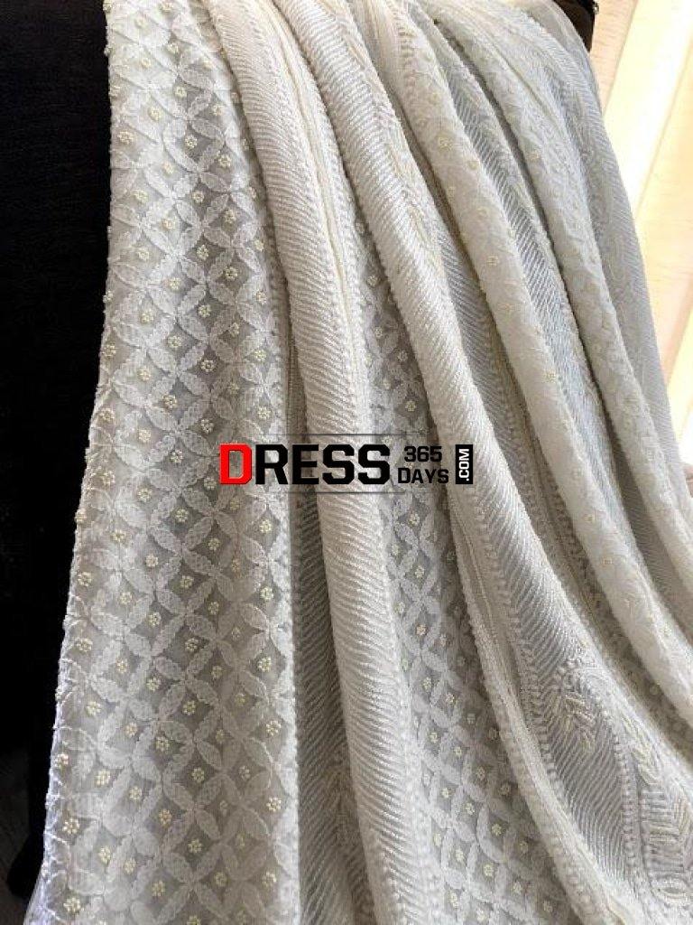 Pearl And Sequins Work Chikankari Anarkali Suit Dupatta