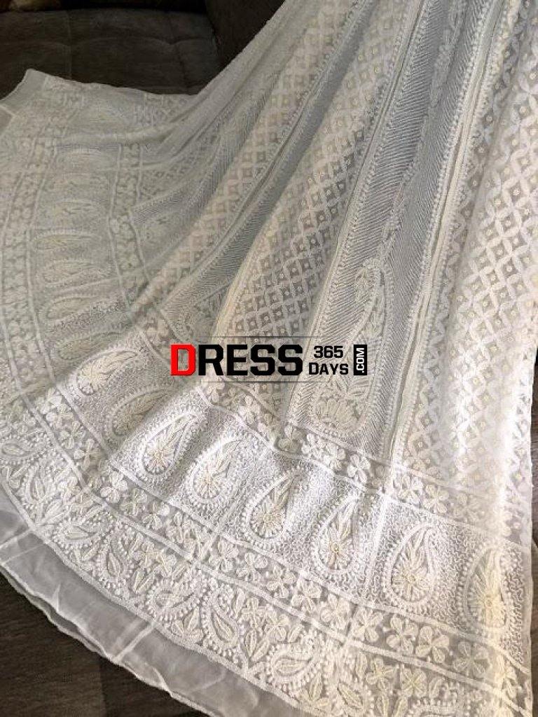 Pearl And Sequins Work Chikankari Anarkali Suit Dupatta
