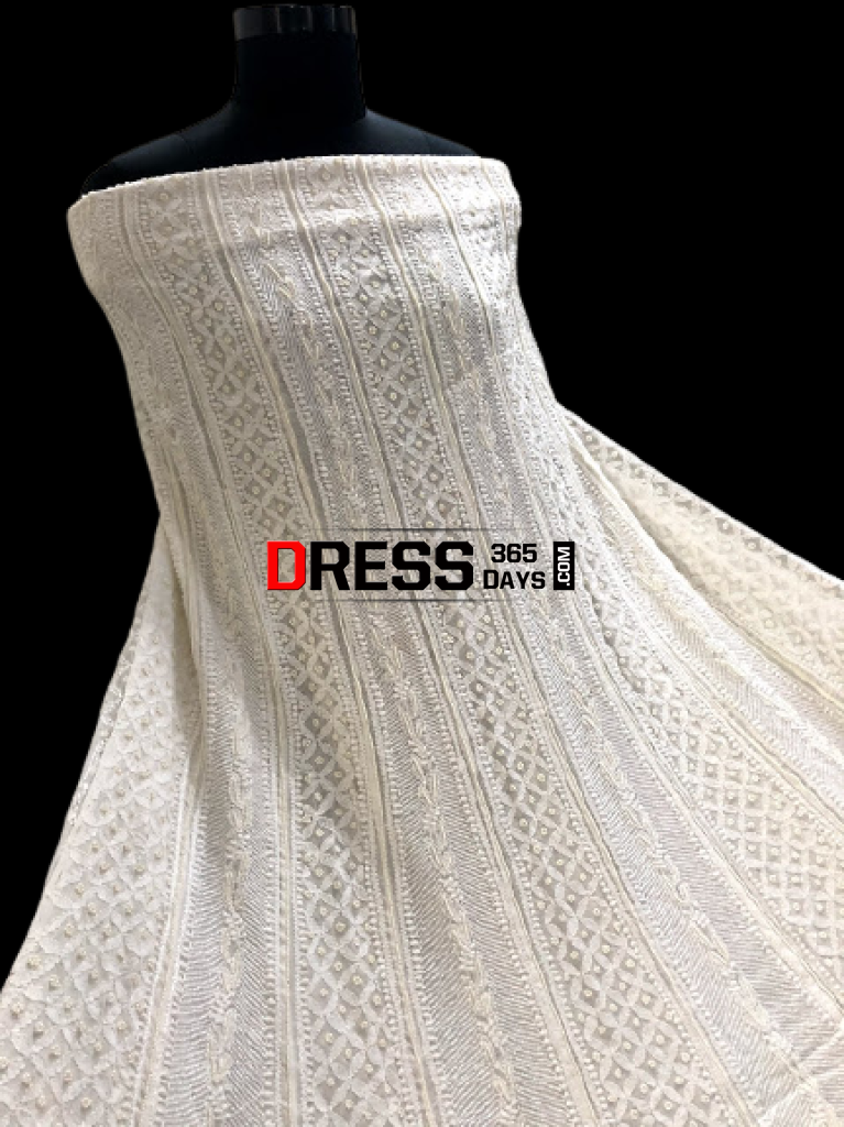 Pearl And Sequins Work Chikankari Anarkali Suit Dupatta
