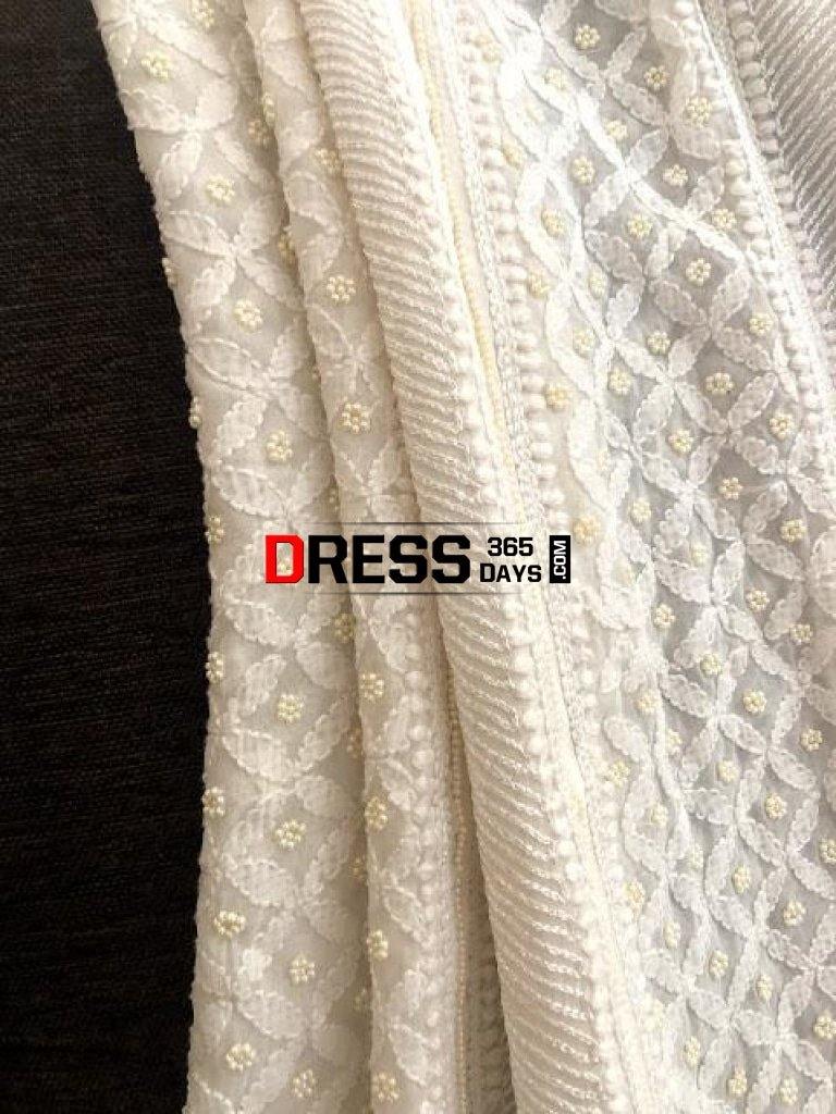 Pearl And Sequins Work Chikankari Anarkali Suit Dupatta