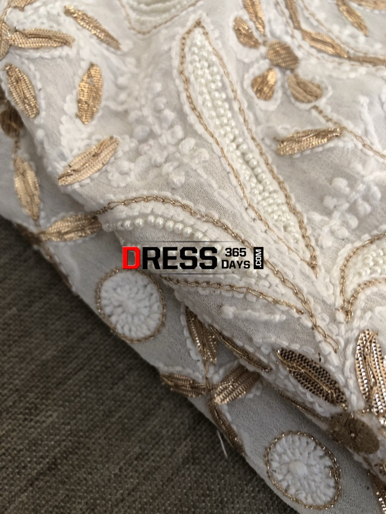 Pearl & Gota Patti Chikankari Anarkali Suit
